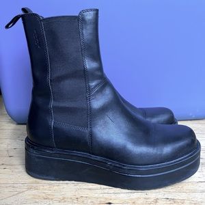 Vagabond Tara Flatform Wedge Platform Chunky Black Leather Chelsea Boots 39